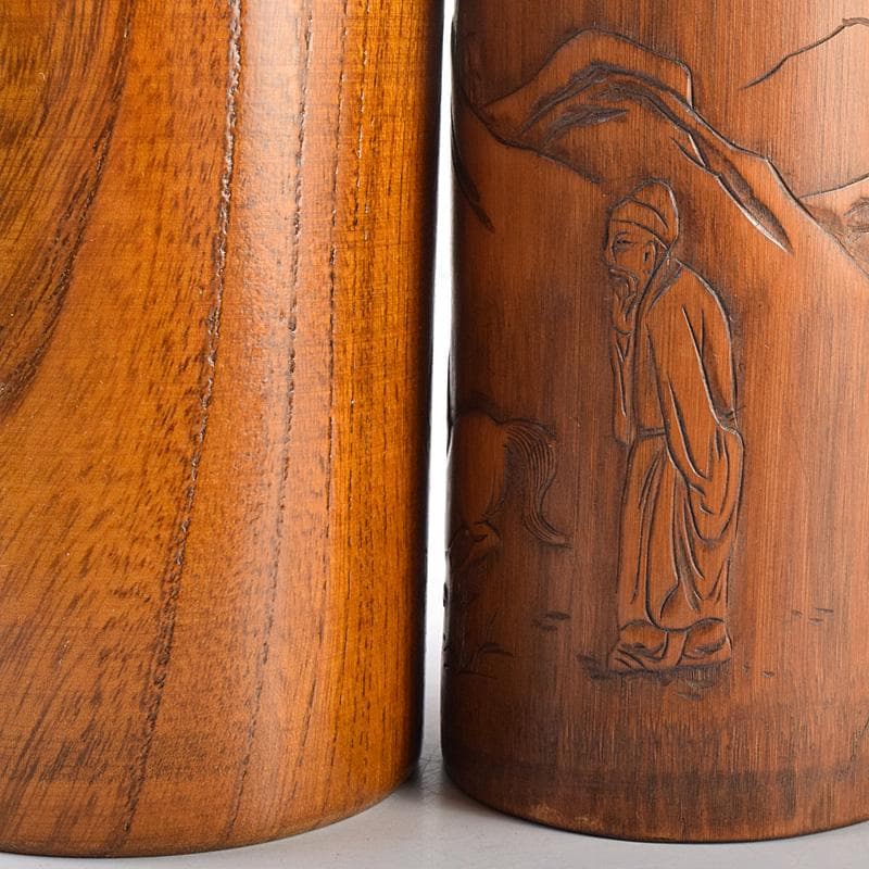 中国　古竹彫刻　山水人物文　螺鈿花文など　筆筒　六点まとめて　M　R7642