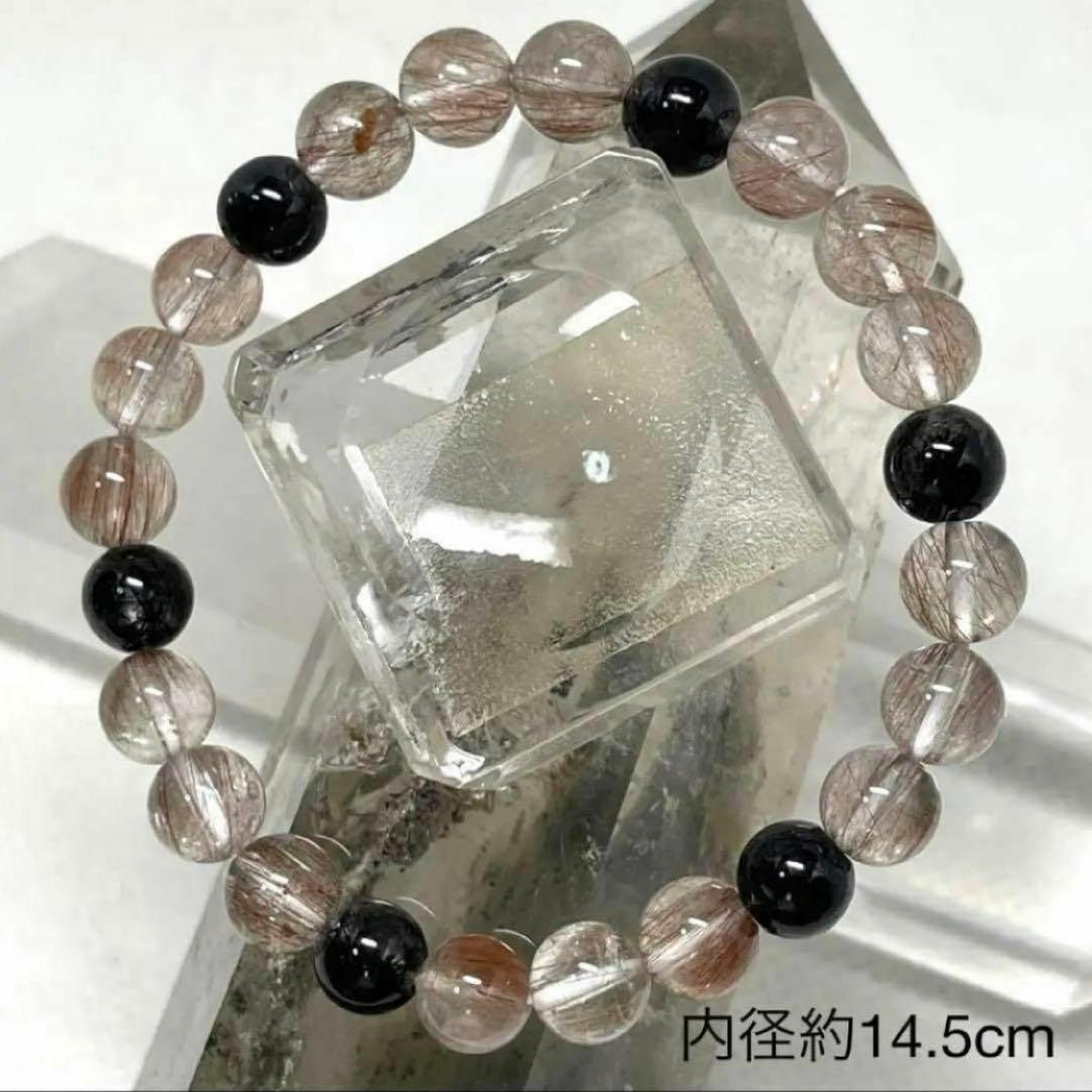 ブラックルチル　レッドルチル　パワーストーンブレスレット　内径約14.5cm