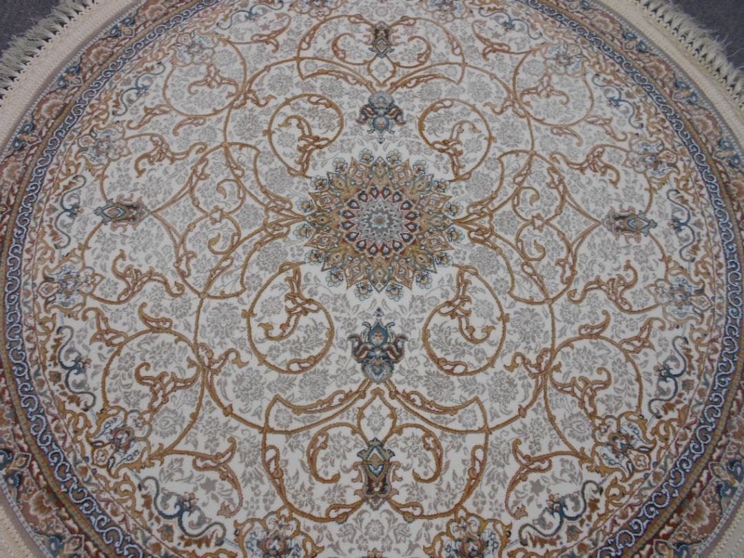 最後の一枚！高密度、立体柄！本場イラン産 絨毯！円形150cm‐200451