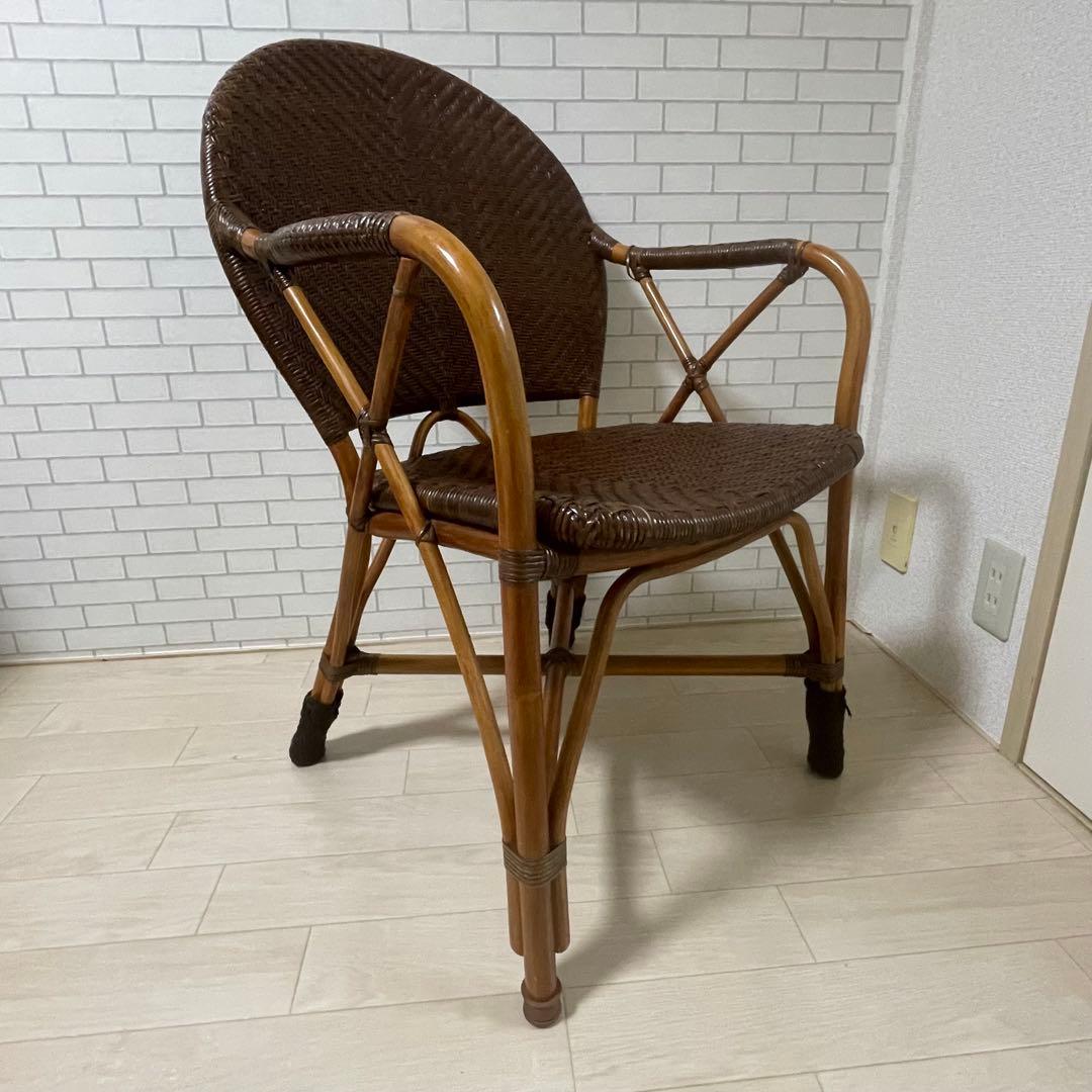 【美品】Kazama ラタンチェア ブラウン ダイニングチェア 籐椅子