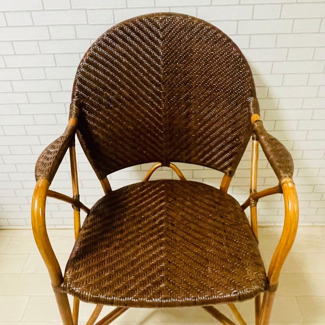 【美品】Kazama ラタンチェア ブラウン ダイニングチェア 籐椅子