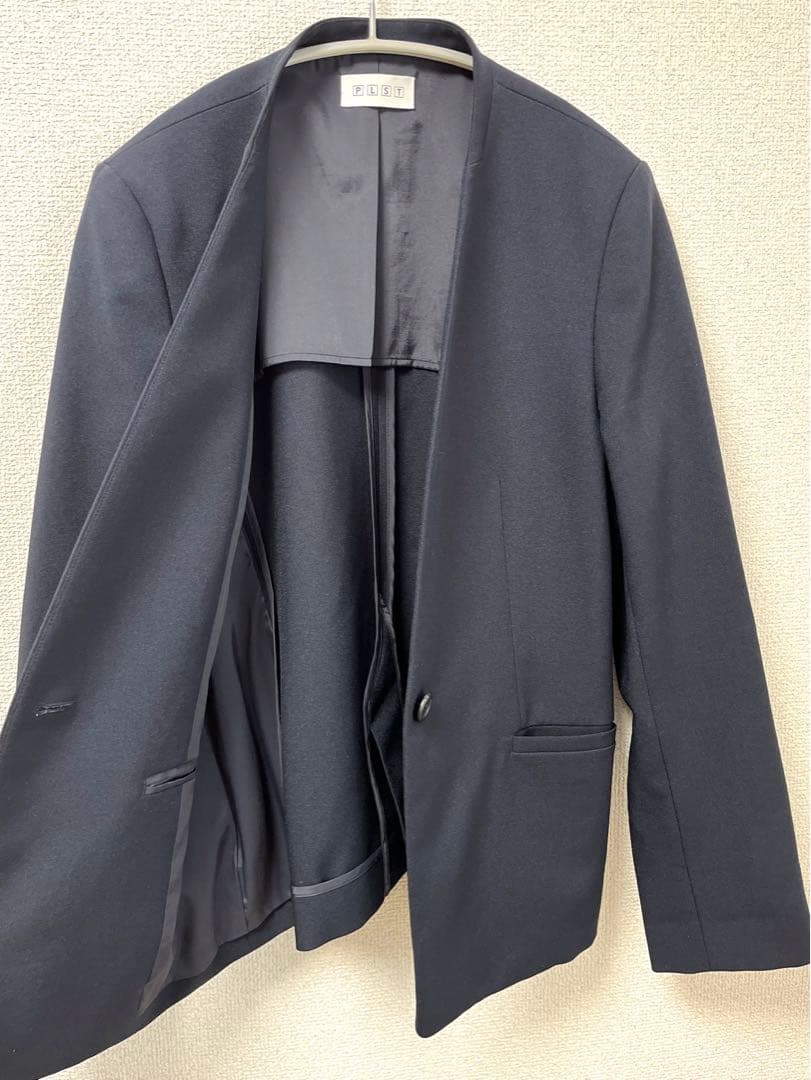 プラステ　セットアップ　スーツ　レディース　ネイビー　ノーカラー 卒業式