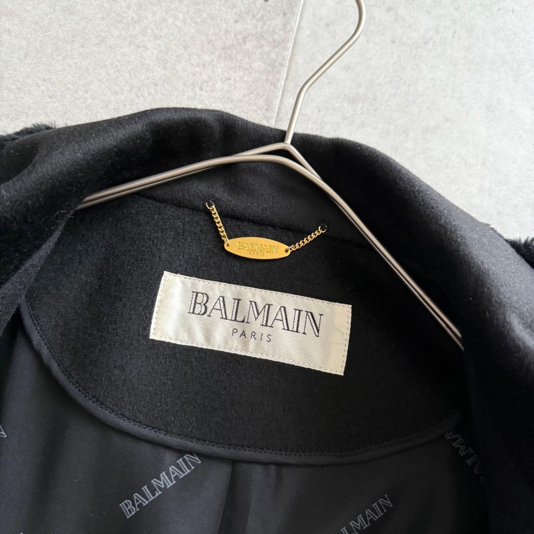 バルマン　ロングコート　カシミヤ混　アンゴラ混　ミンク襟　黒　9