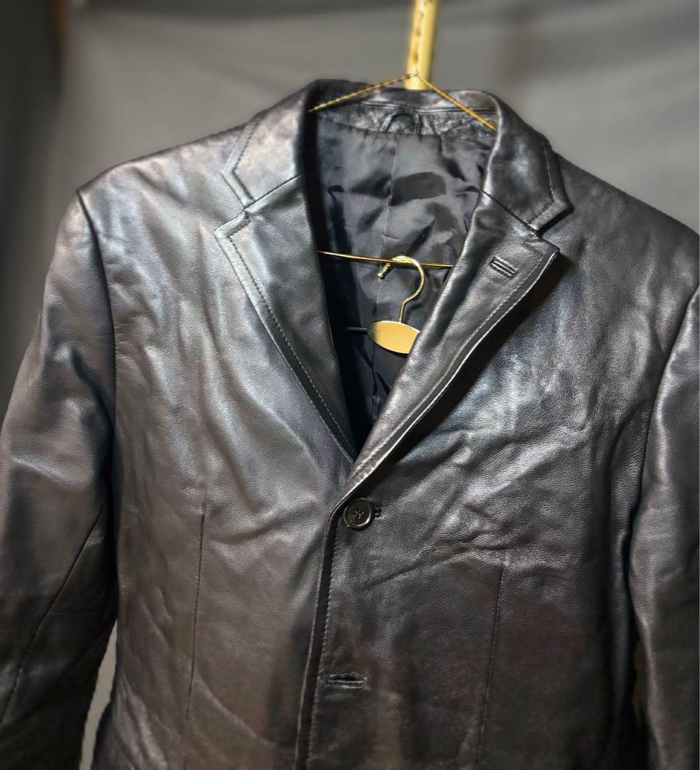 美品 COMME CA MEN 羊革スーツセットアップ 黒 L