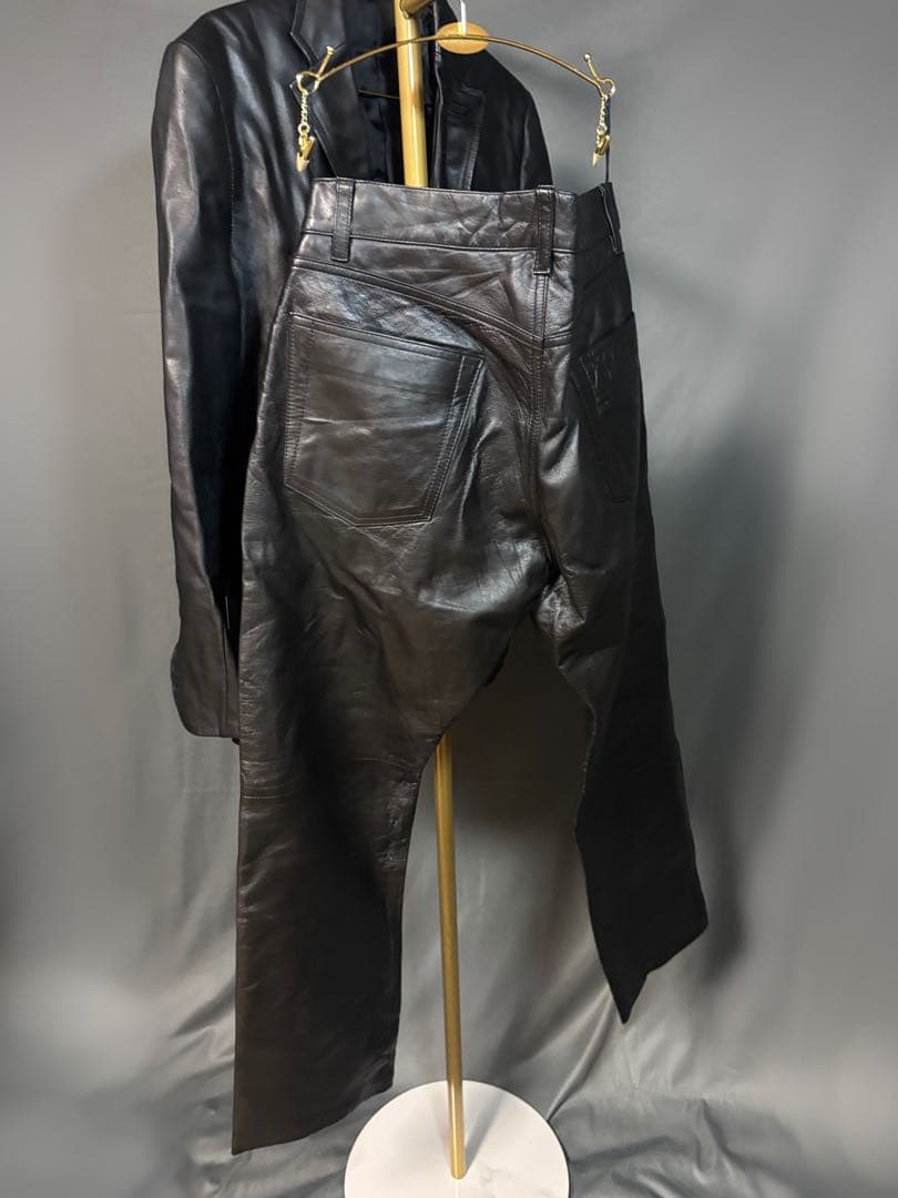 美品 COMME CA MEN 羊革スーツセットアップ 黒 L