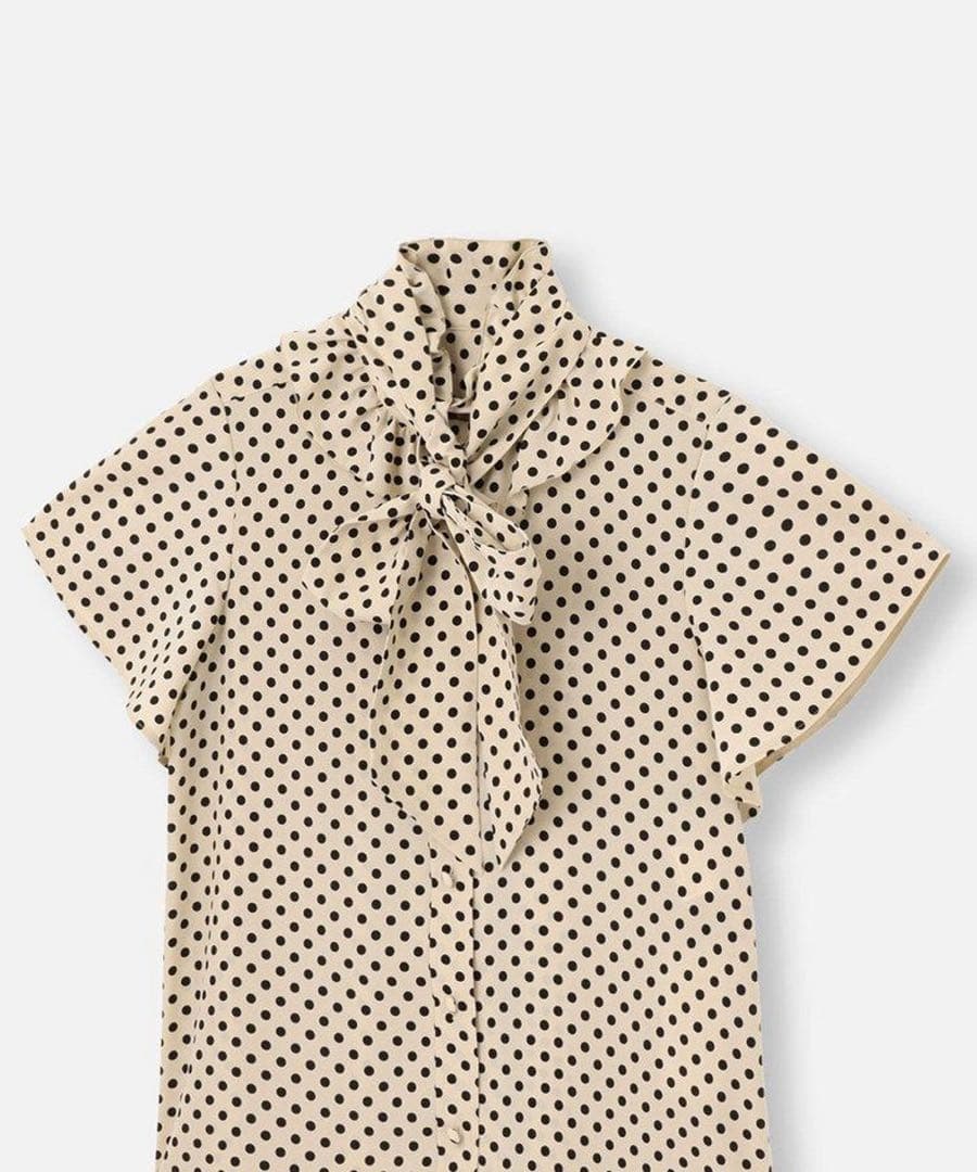 ルルウィルビー　デシンドットフレアスリーブブラウス　ライトベージュ　アルアバイル