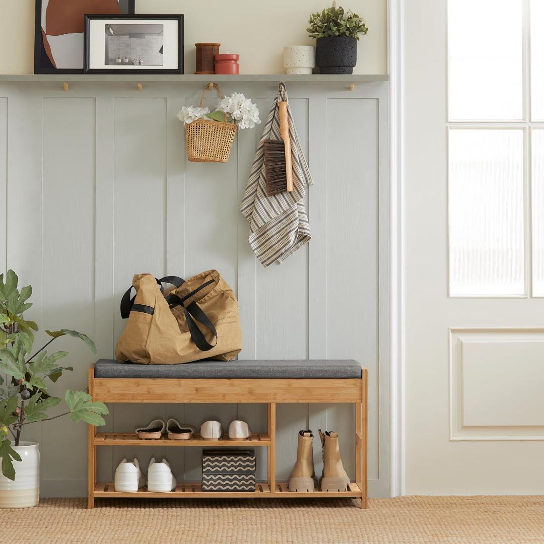 シューズラックスツール 収納 二段式 引き出し付き 玄関ベンチ