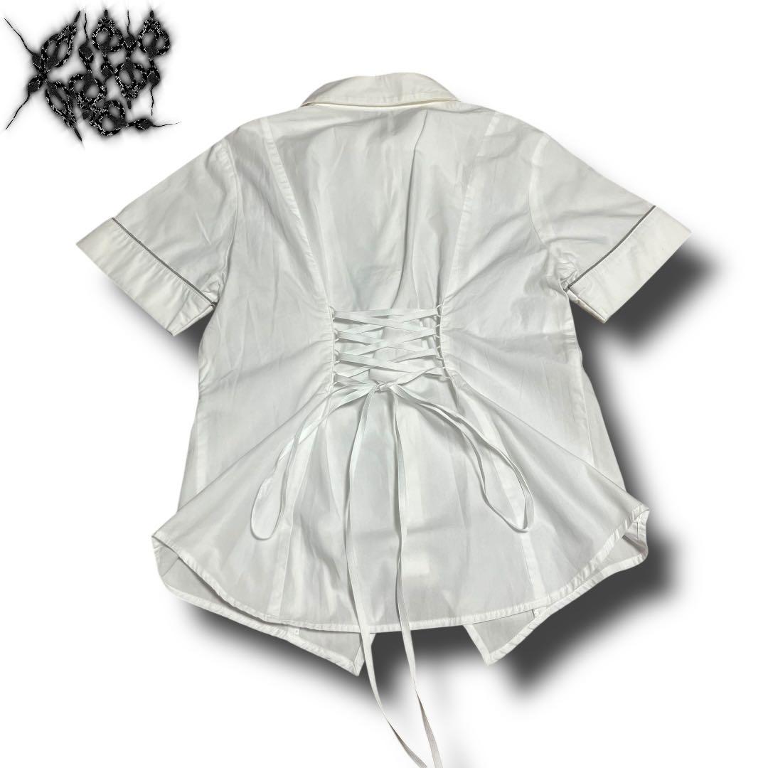 トップス Black Peace Now Big Collar Lace-up Shirt