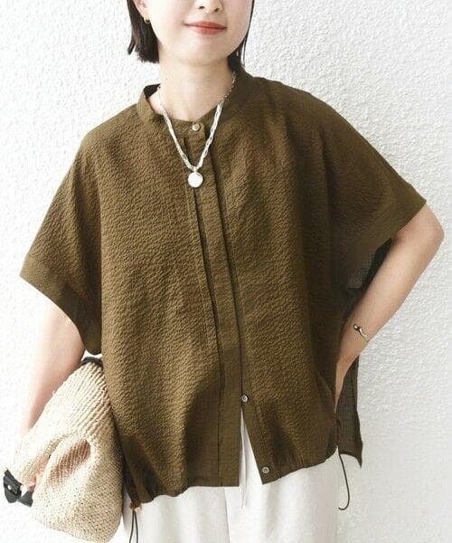 新品タグ付き〈手洗い可能〉サッカー 裾 ドロスト ドルマン ブラウス 2