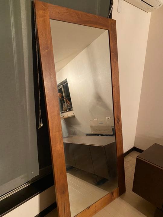 ウォールナット　特大国産ミラー　美品
