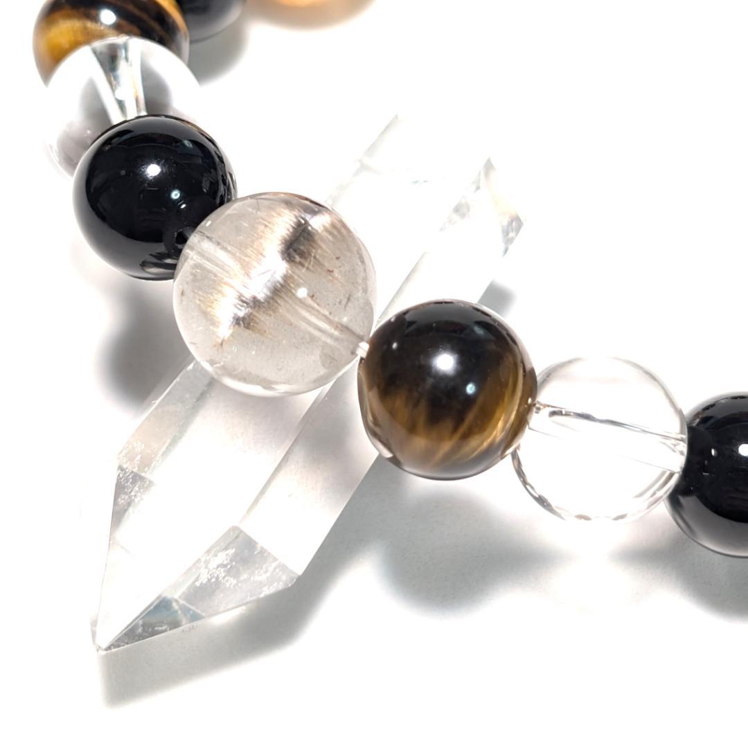 昇龍の加護 皇帝龍タイガーアイ 水晶 オニキス プラチナルチル 数珠ブレスレット