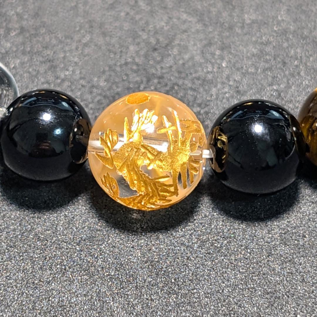 昇龍の加護 皇帝龍タイガーアイ 水晶 オニキス プラチナルチル 数珠ブレスレット