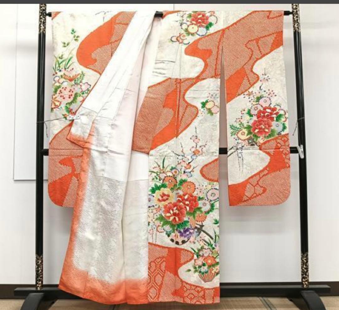 振袖フルセット6点サイズS〜M駒刺繍　絞り　花車文　暈し染め　金彩　正絹