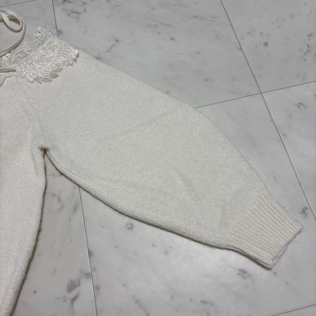 【美品】SNIDEL レーストリミングオフショルプルオーバー ニット リボン