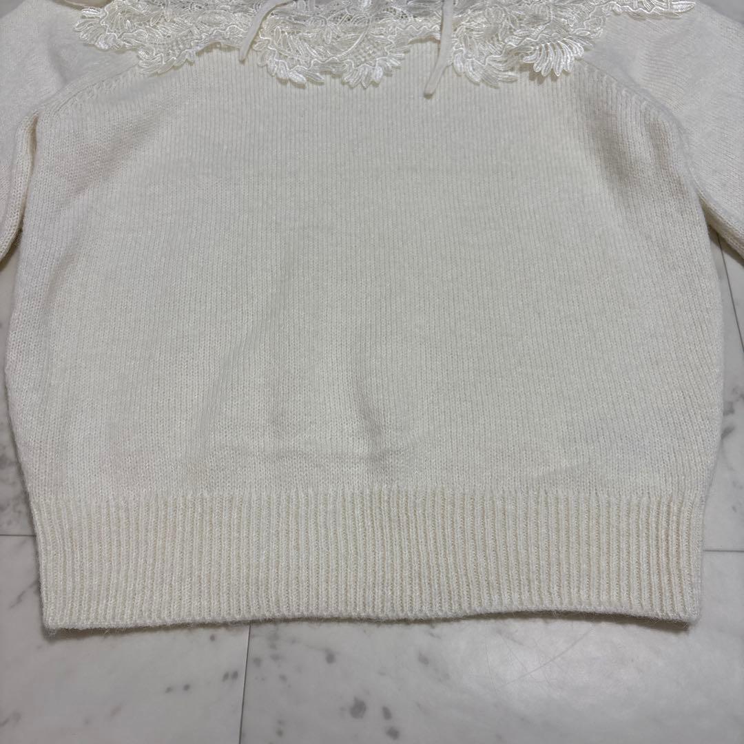 【美品】SNIDEL レーストリミングオフショルプルオーバー ニット リボン