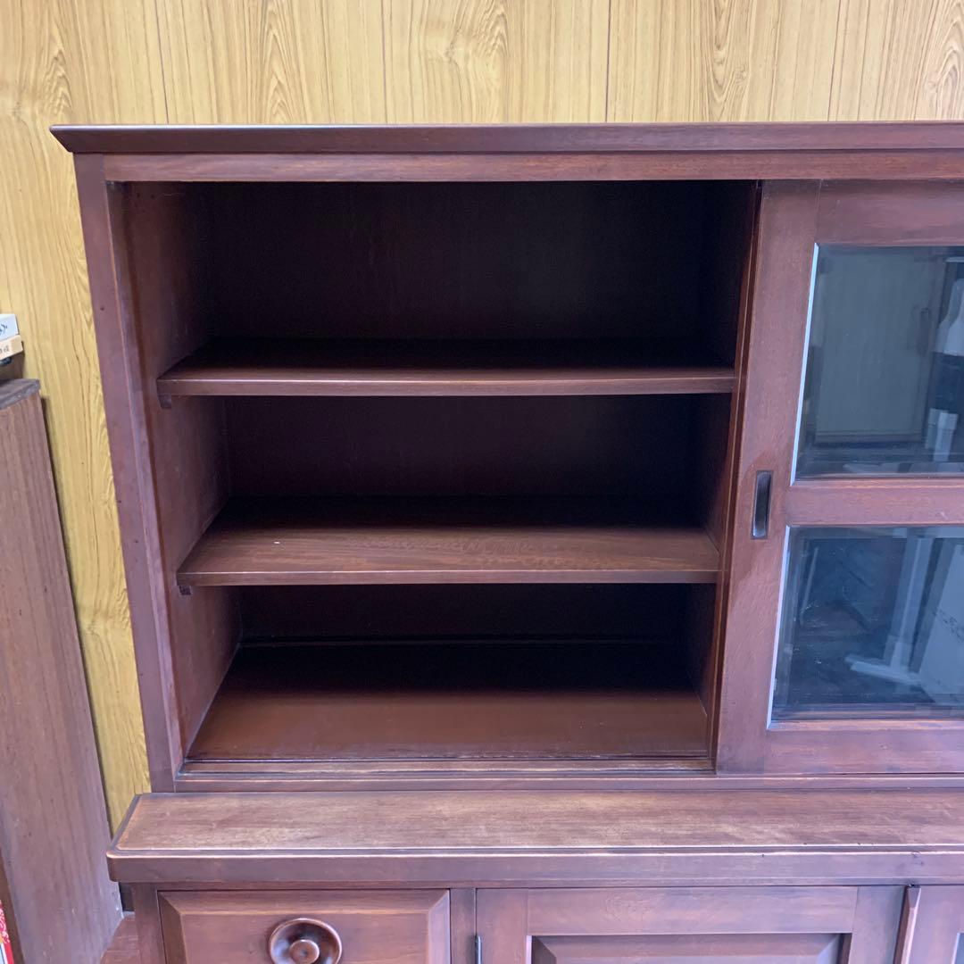 ガラス扉付きキャビネット　食器棚　本棚　辰巳木工　鳥取民藝家具　飾り棚　骨董