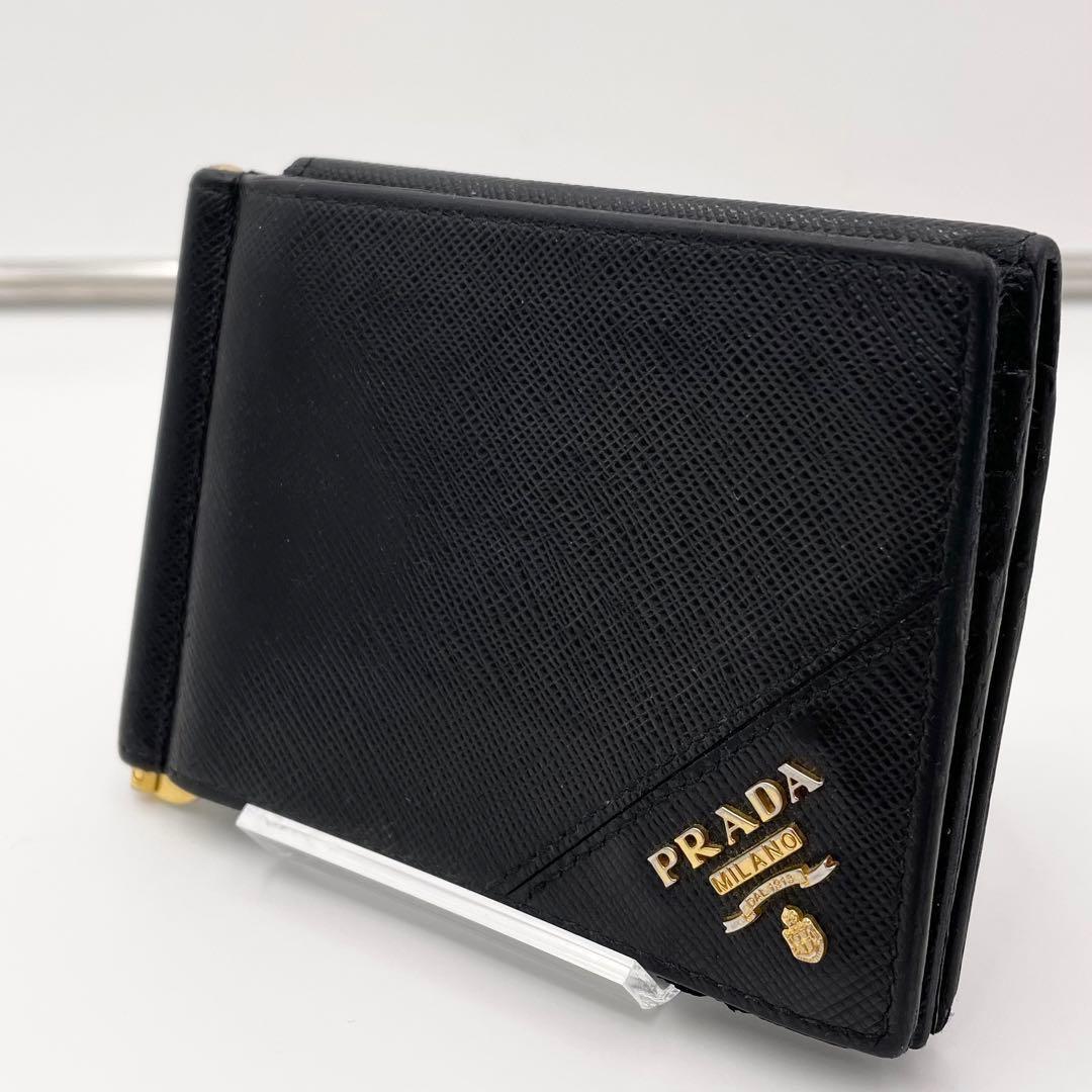 PRADA ブラック サフィアーノレザー マネークリップ