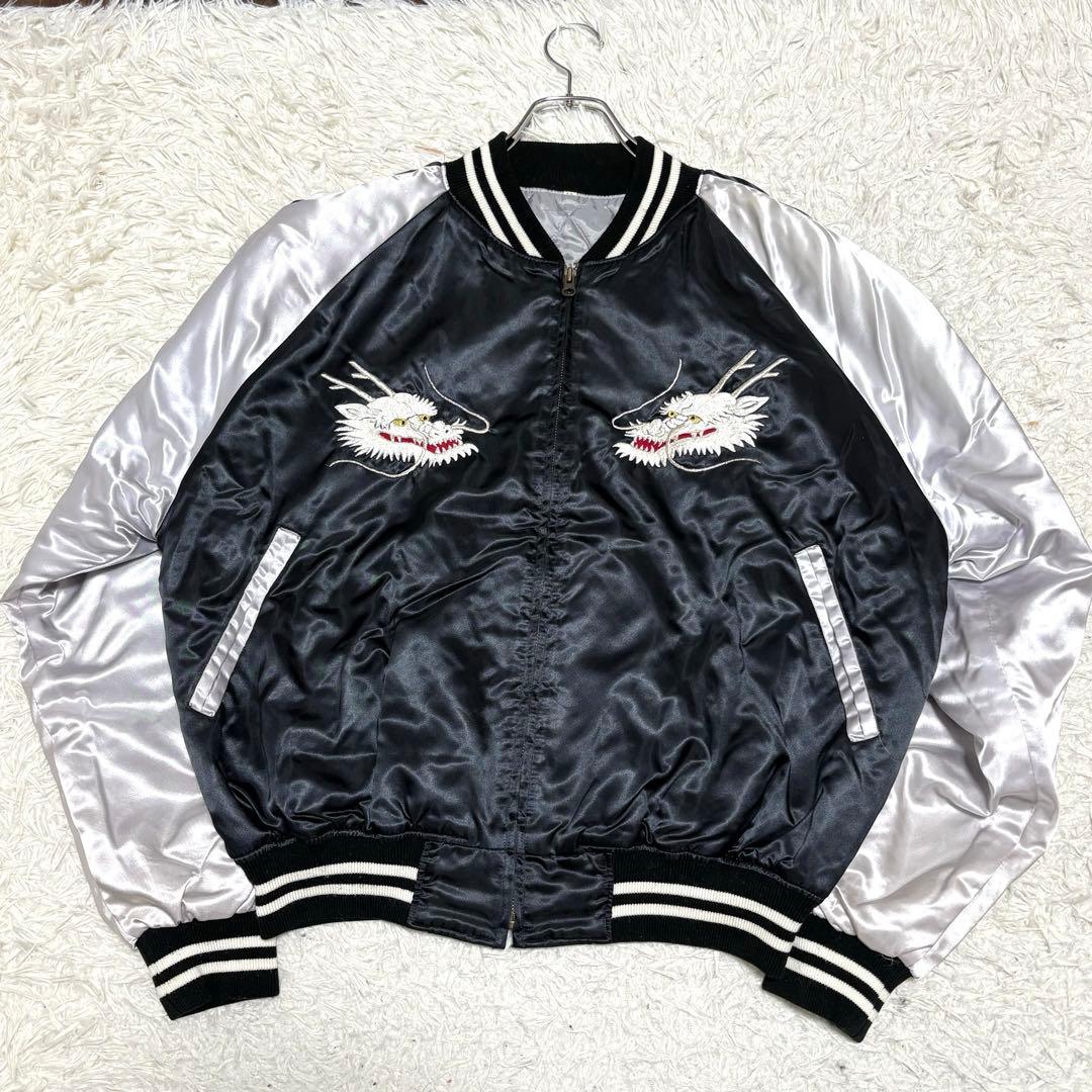 プリンス商会 スカジャン 龍 ドラゴン 横須賀 ブラック&シルバー LL サイズ