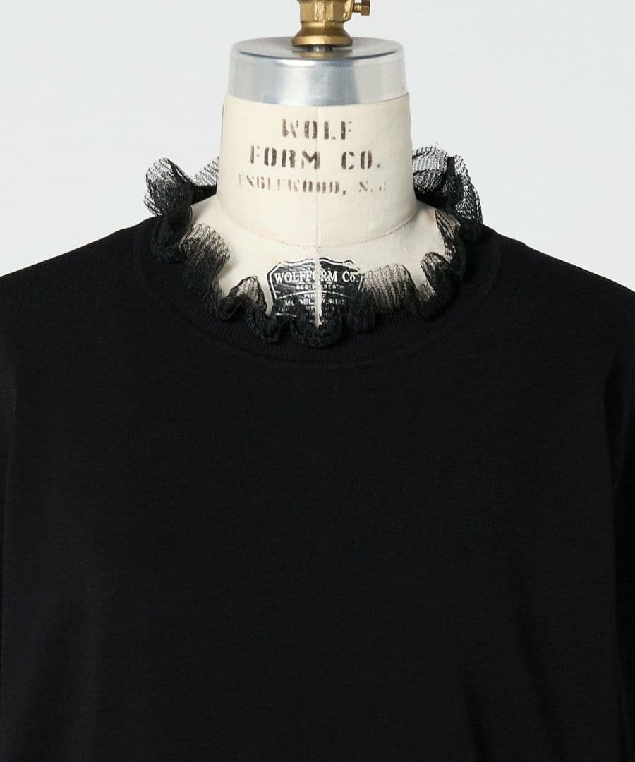 DRAWER ドゥロワー/16G　ネックフリル　ロングスリーブニット