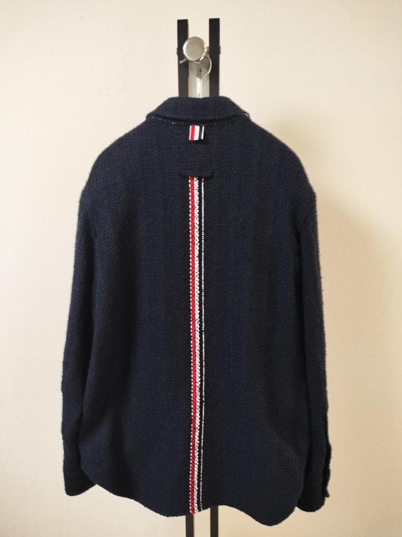 トムブラウン/ツイードシャツジャケット/金ボタン/トリコロールストライプ/肉厚