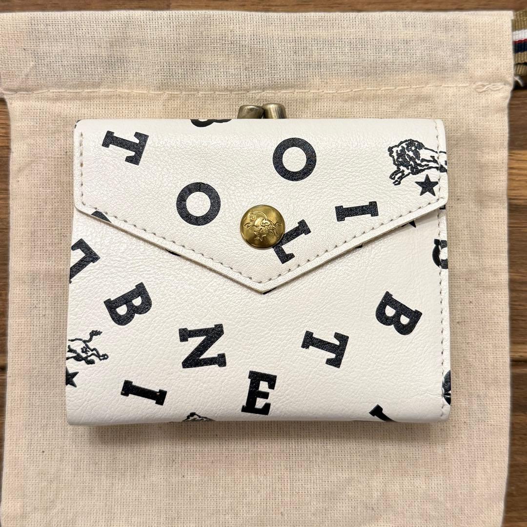 新品 イルビゾンテ 日本限定 ロゴプリント がま口折り財布 白×黒