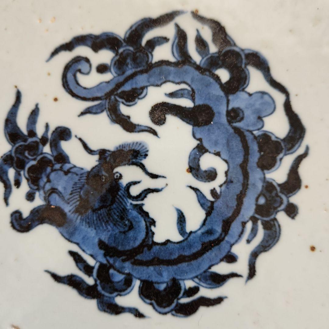 五彩手菊花染め付け龍紋図大皿