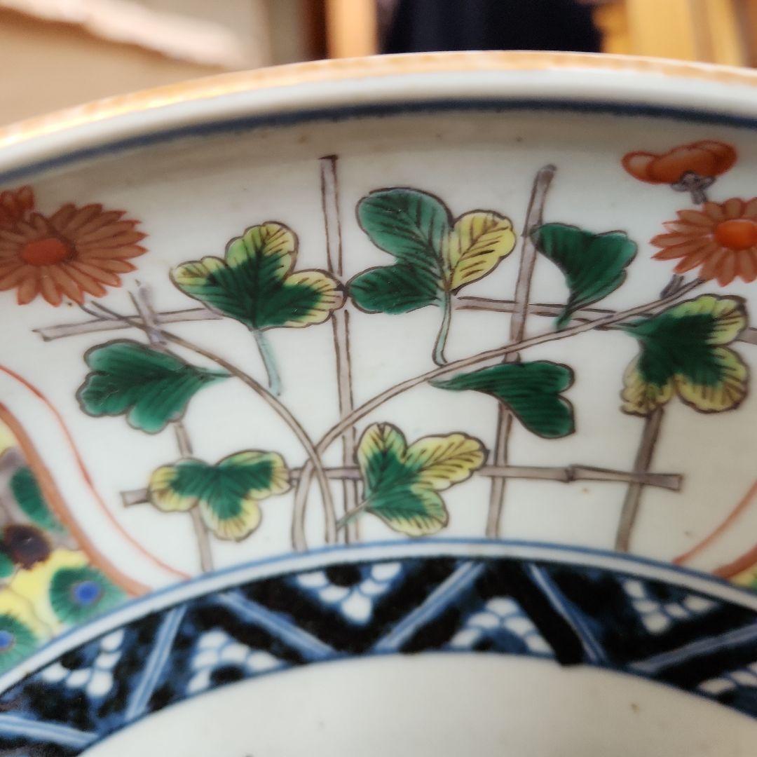 五彩手菊花染め付け龍紋図大皿