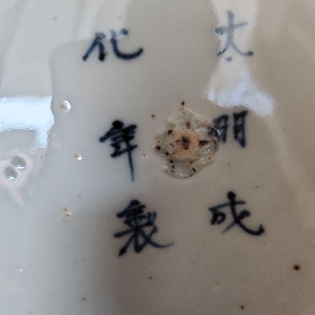 五彩手菊花染め付け龍紋図大皿