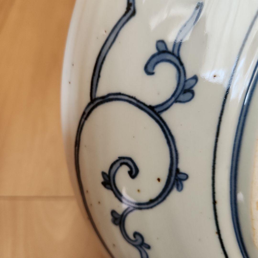 五彩手菊花染め付け龍紋図大皿