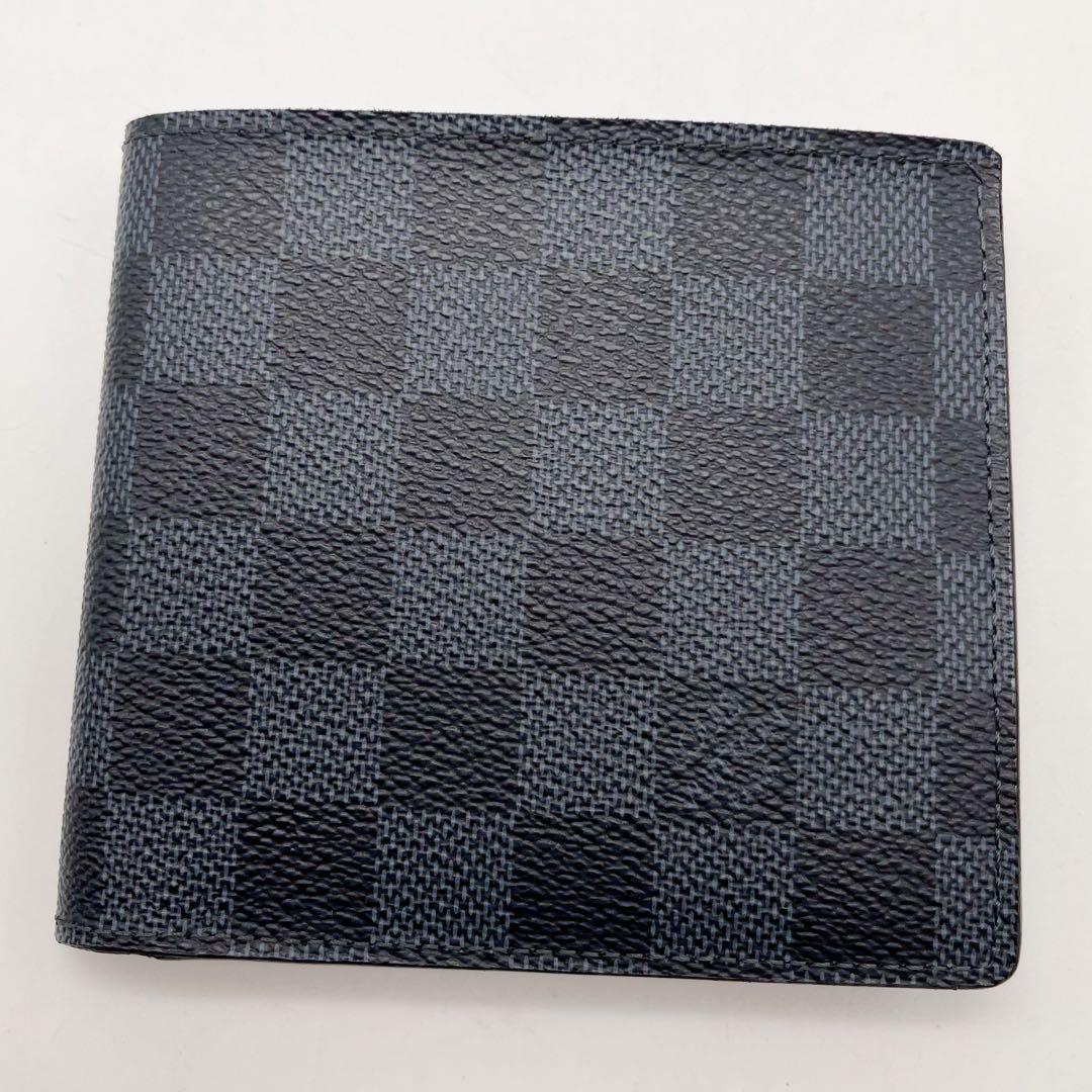 ルイヴィトン　ダミエコバルト 二つ折り財布　ポルトフォイユマルコ　コンパクト　紺