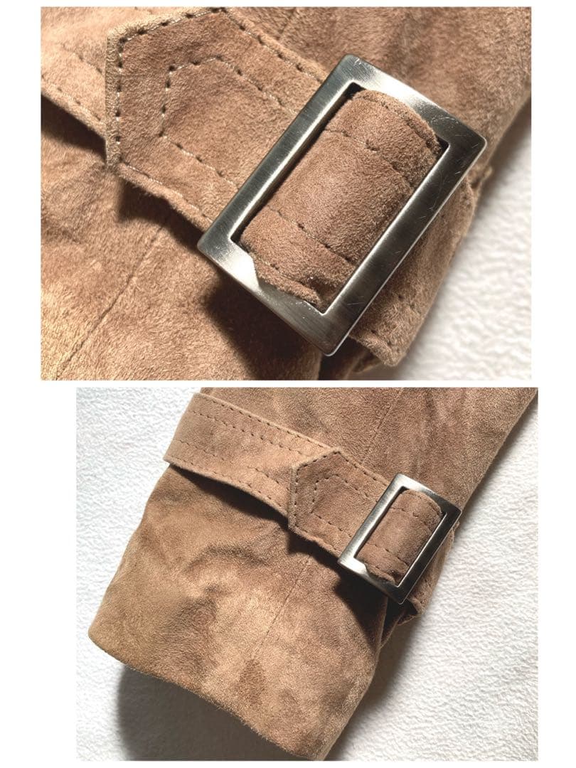 KuniEMMETI ラビットファー　ラムレザートレンチコート　茶　46