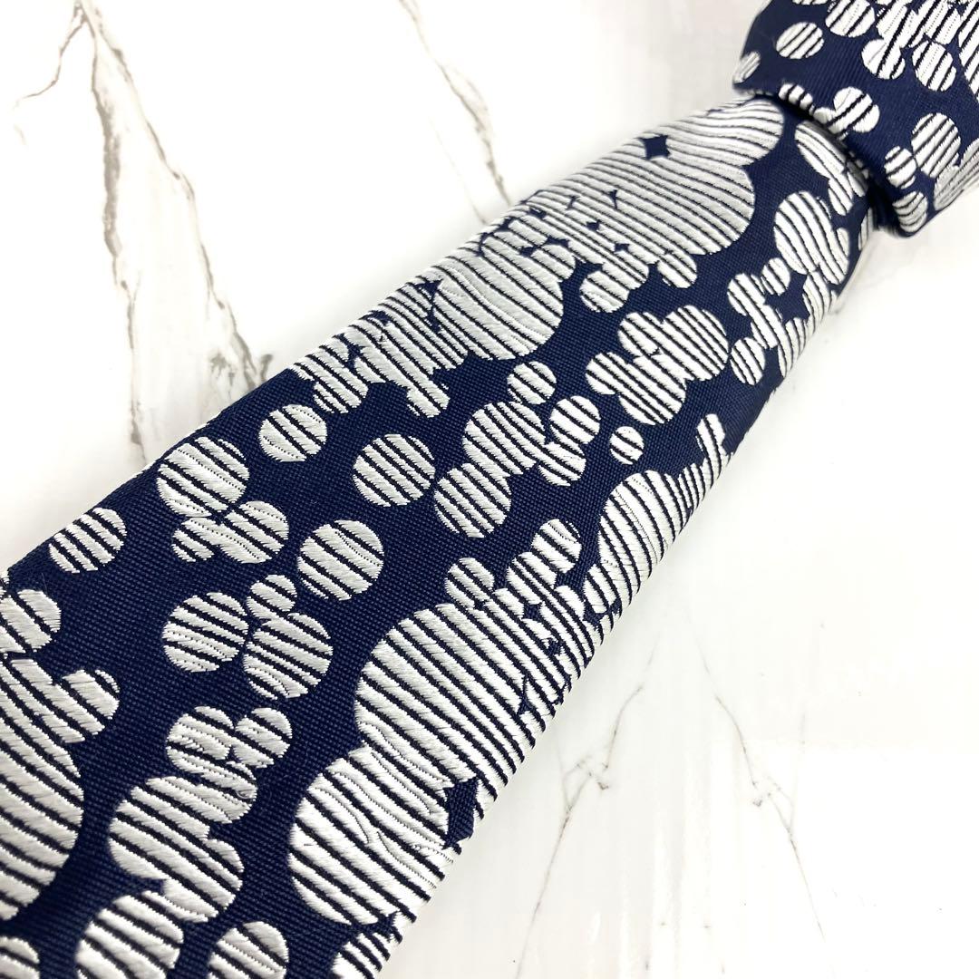 極美品　コムデギャルソン　ネクタイ　水玉　ドット　ジャガード　ネイビー　シルバー