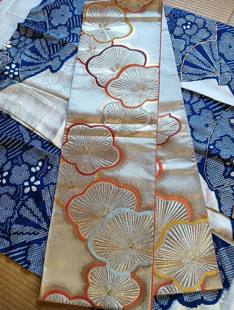 レトロモダン トールサイズ　振袖フルセット　絞り　青　丈166 裄69　美品