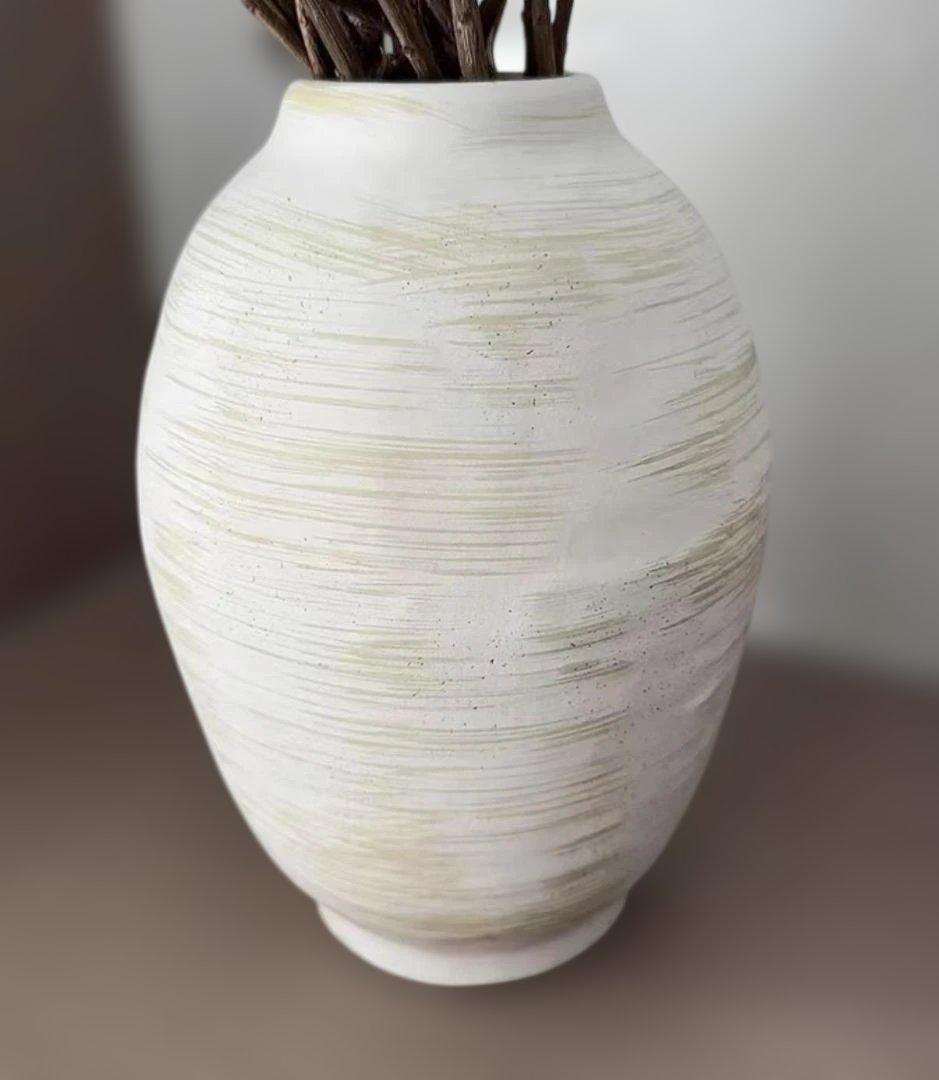陶器製楕円形花瓶 ホワイト・グリーン