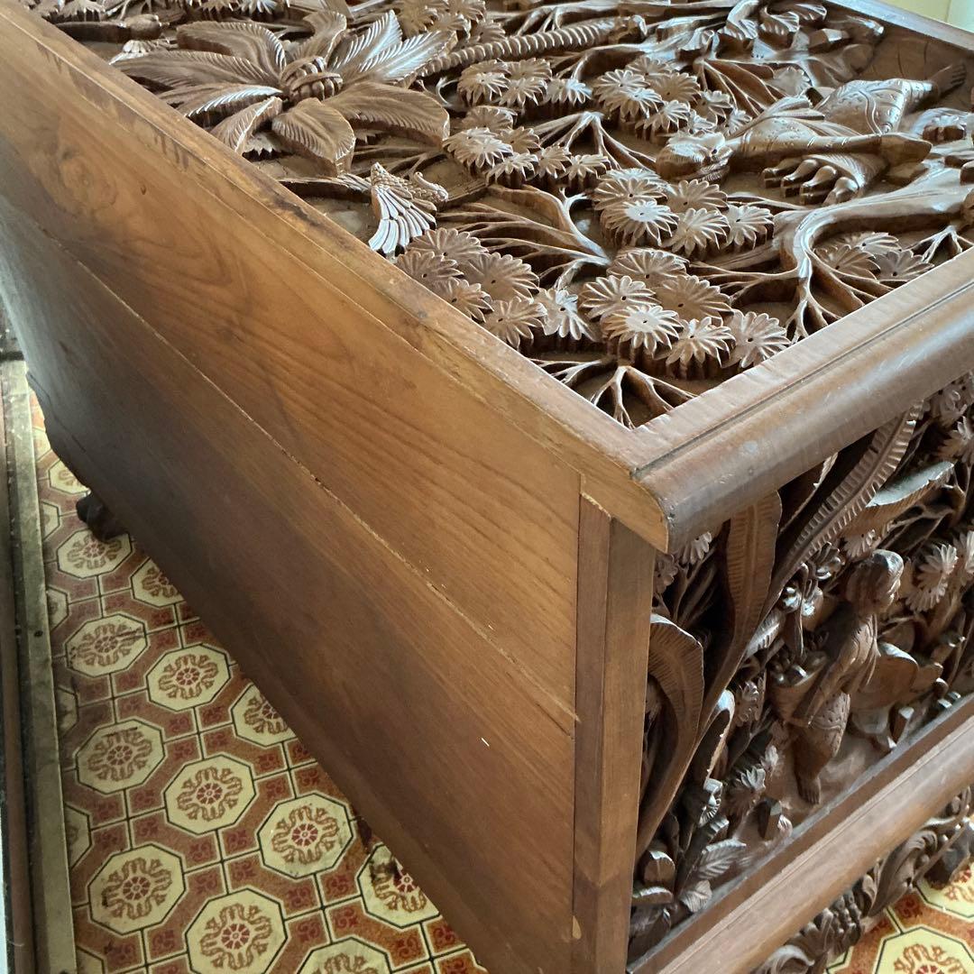 アジアンスタイル 木製家具 手彫り装飾　バリ島　伝統工芸　職人手彫り　チェスト