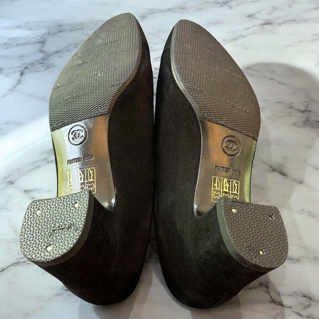 CHANELココマーク　スエード　パンプス　黒　24cm