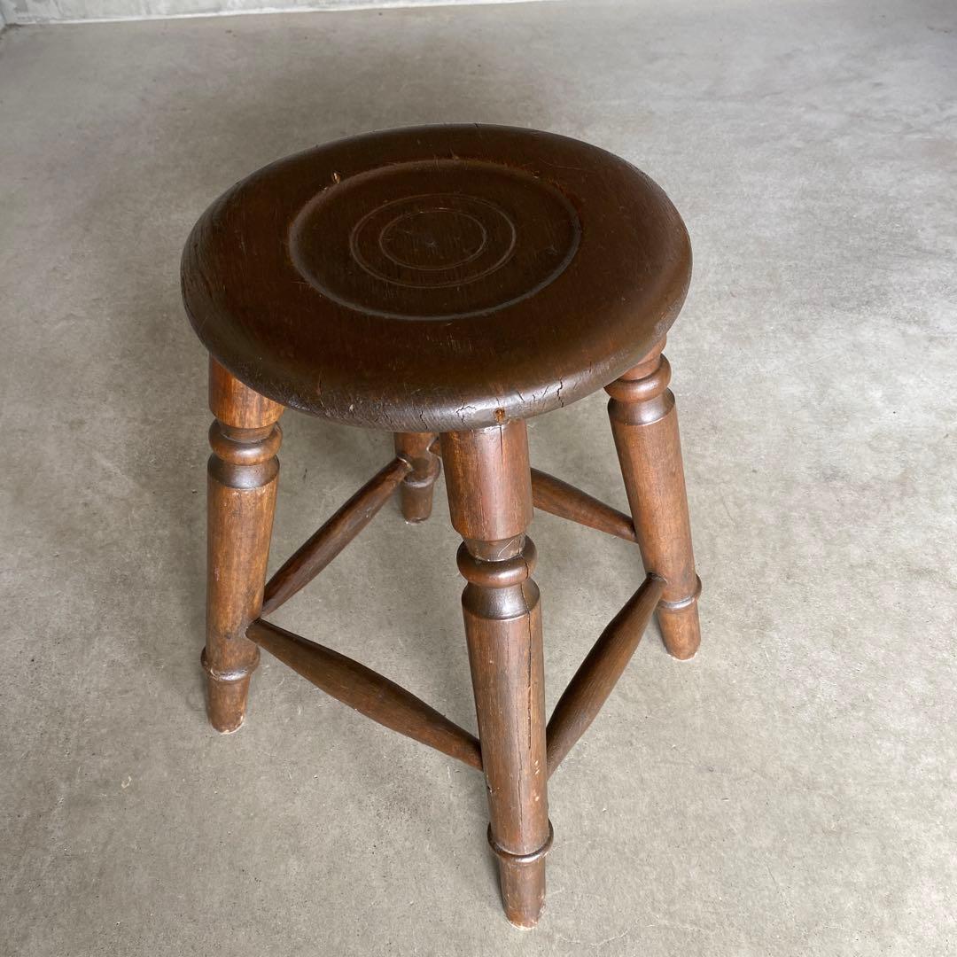 木製スツール　木製イス　花台　丸椅子　アンティーク　レトロ　b2