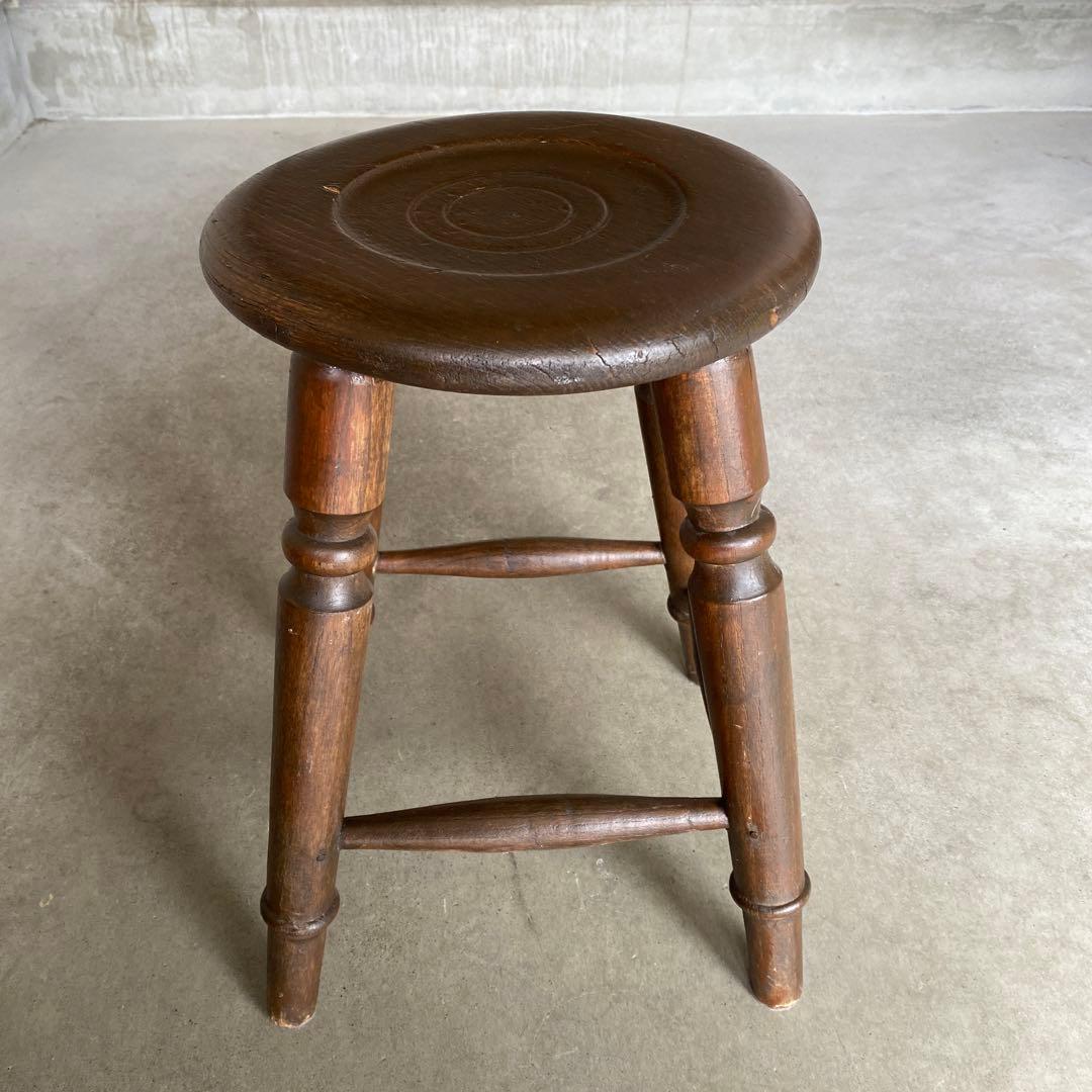 木製スツール　木製イス　花台　丸椅子　アンティーク　レトロ　b2