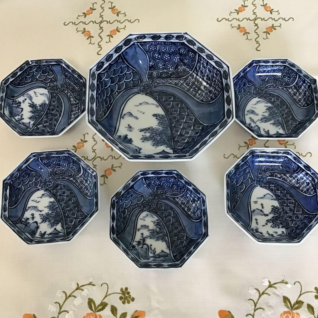 食器　三河内焼　平戸松山　八角皿　大1枚小5枚　小鉢　小皿　大鉢