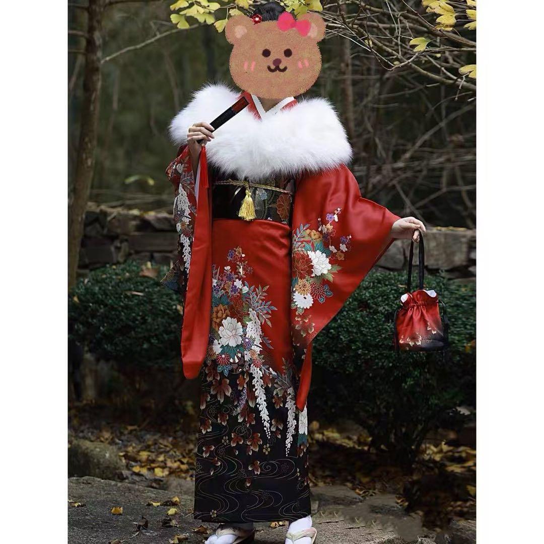 4️⃣着物 豪華 振袖 袋帯 作り帯 巾着バッグ 3点セット