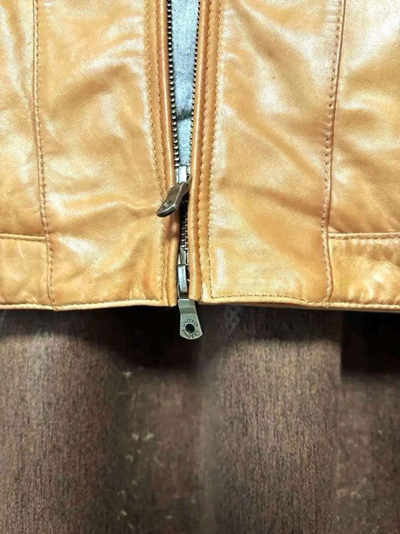 ユナイテッドアローズ・レザーライダース シングル襟もとニット・Ｌサイズ・ラム革