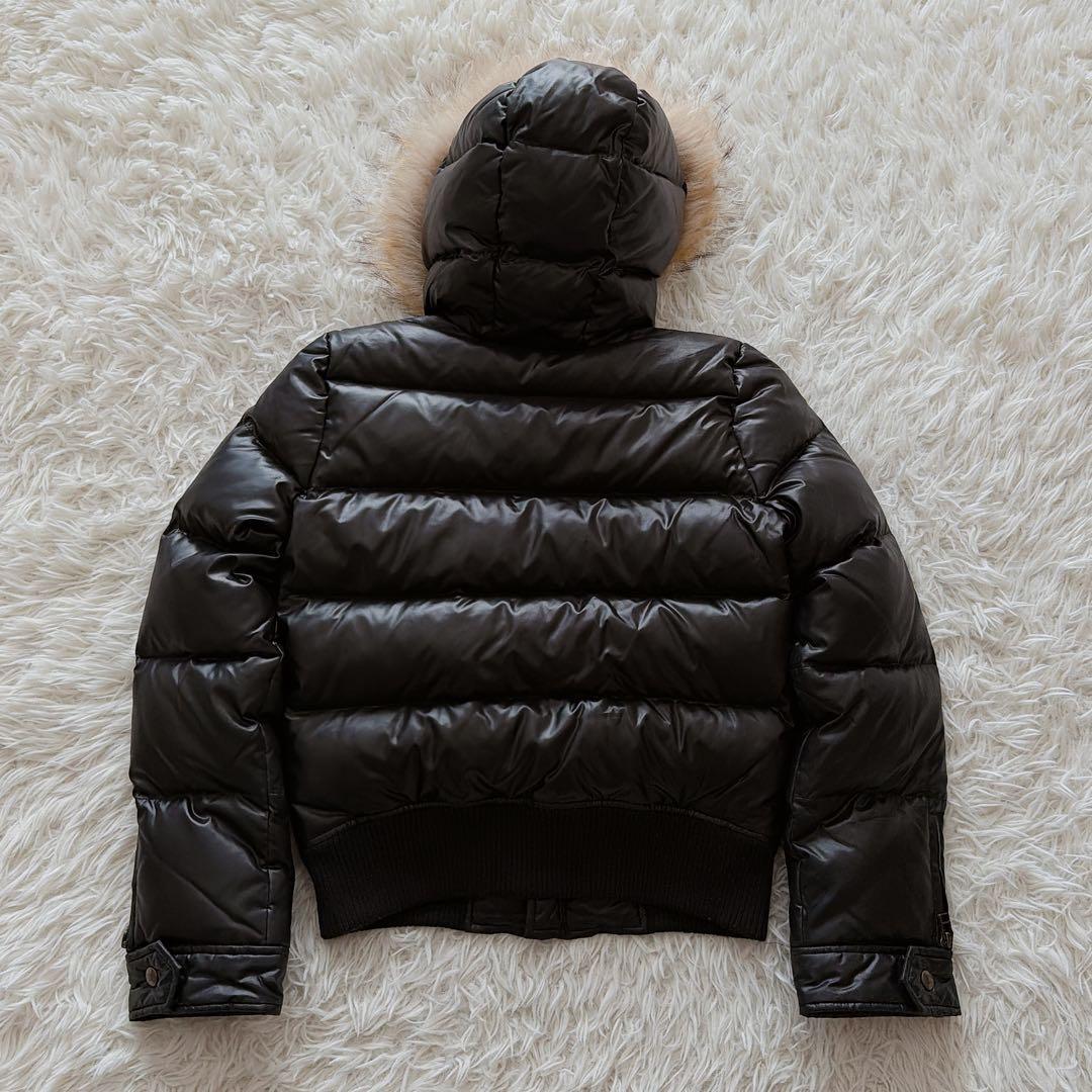 バーバリーブルーレーベル ラクーンファー ダウンジャケット ノバチェック 総柄