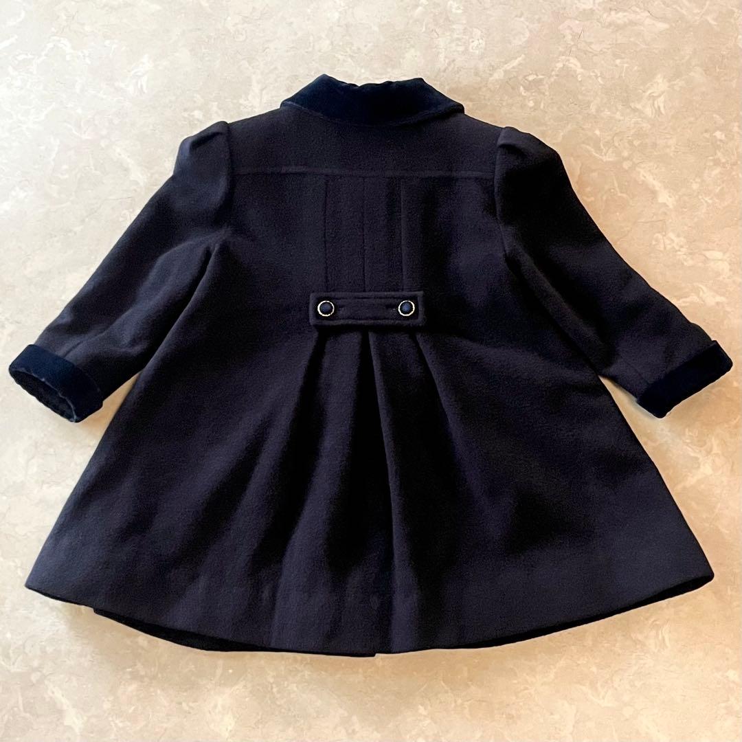 極美品☆ファミリア Aライン ウールコート 110 濃紺 金ボタン ベルベット