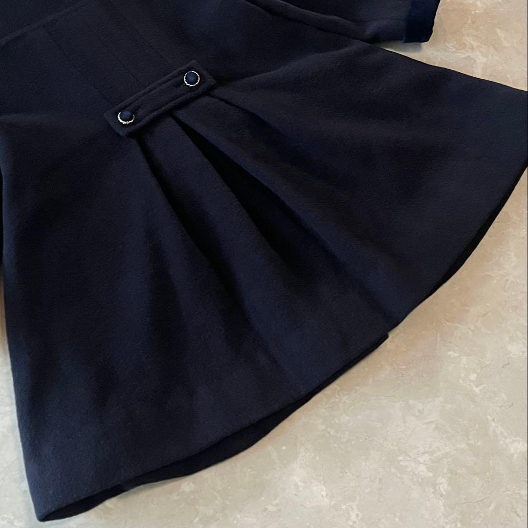 極美品☆ファミリア Aライン ウールコート 110 濃紺 金ボタン ベルベット