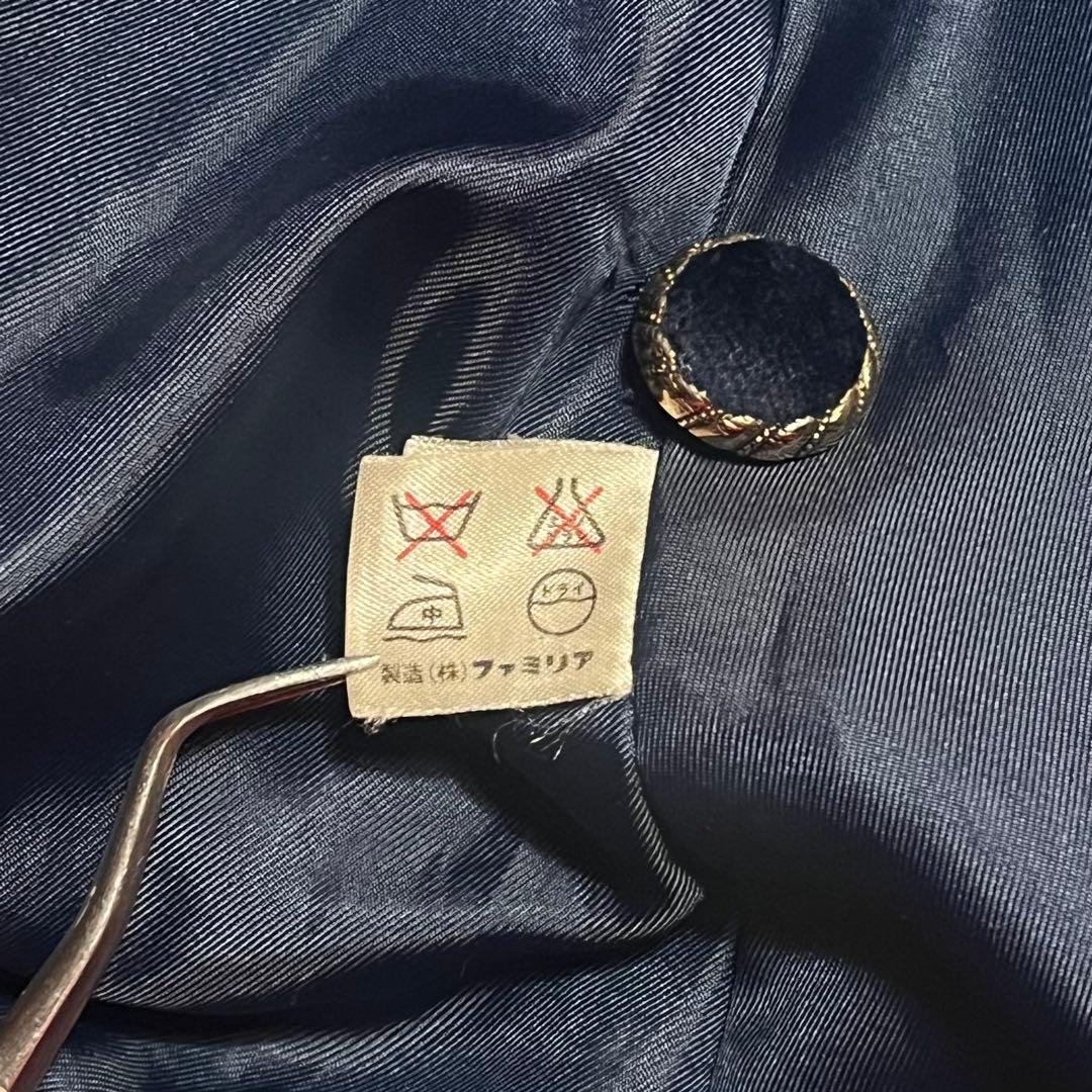 極美品☆ファミリア Aライン ウールコート 110 濃紺 金ボタン ベルベット