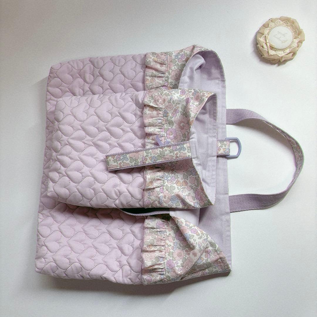 akkuaku様　ベッツィ　ハート　キルト　レッスンバッグ　ヌビ　キルト体操着袋