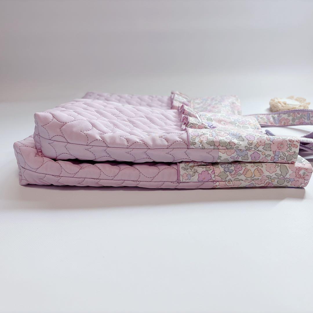 akkuaku様　ベッツィ　ハート　キルト　レッスンバッグ　ヌビ　キルト体操着袋