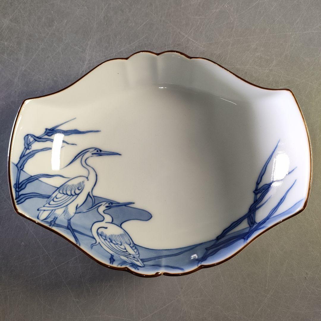 A1246-6/宮内庁御用達 十四代辻常陸製/染付白鷺文向付 大5客・小5客/