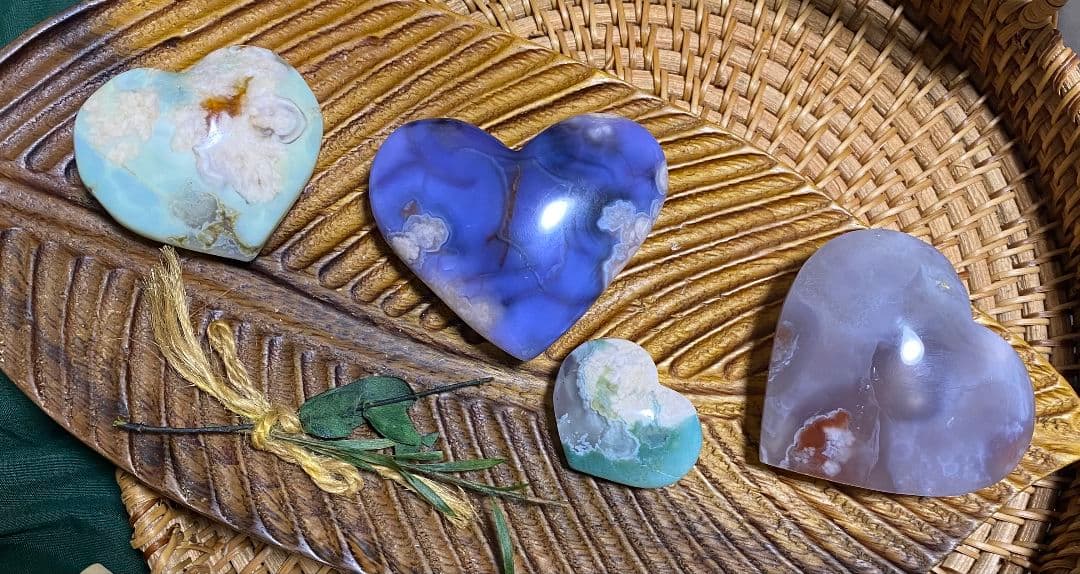 ⭐so ⭐ブルー フラワー アゲート★桜瑪瑙★ぷっくり ハート★大き他