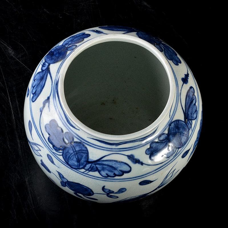 中国　青花　花卉魚波文瓶　壷　N　R5755